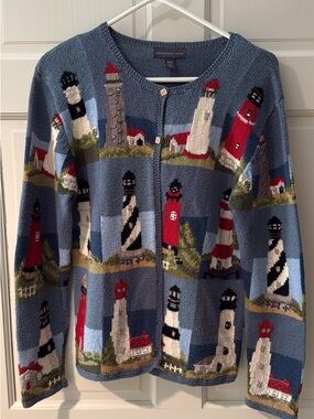 Vintage Northern Isles Lighthouse cardigan sweater